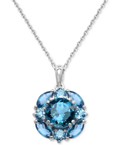 Macy's London Blue Topaz (3-1/2 Ct. T.w.) & Swiss Blue Topaz (1/2 Ct. T.w.) Round Cluster 18" Pendant Neckl