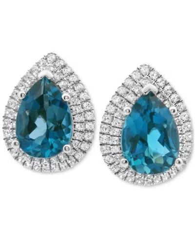 Macy's London Blue Topaz (4-1/2 Ct. T.w.) & Lab Grown White Topaz (1/10 Ct. T.w.) Pear Halo Stud Earrings I