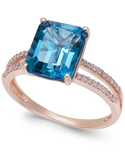 Macy's London Blue Topaz (4 Ct. T.w.) And Diamond (1/10 Ct. T.w.) Split Shank Ring In 14k Gold In London Blue Topaz,rose Gold