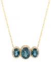 MACY'S LONDON BLUE TOPAZ (4 CT. T.W.) & DIAMOND (1/4 CT. T.W.) OVAL TRIO HALO PENDANT NECKLACE IN 10K GOLD,