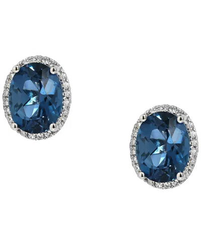 Macy's London Blue Topaz (4 Ct. T.w.) & Diamond (1/6 Ct. T.w.) Stud Earrings In 14k White Gold