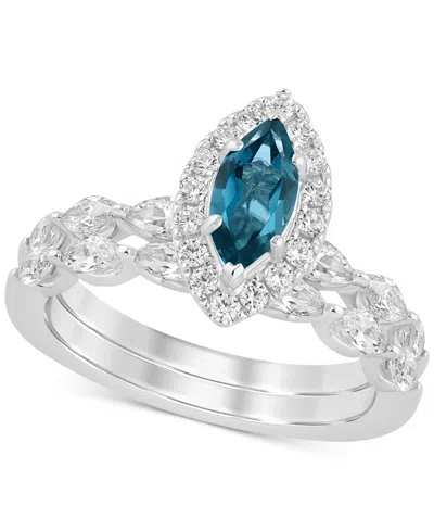 Macy's London Blue Topaz (5/8 Ct. T.w.) & Diamond (7/8 Ct. T.w.) Bridal Set In 14k White Gold