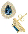 Macy's London Topaz (1-3/4 Ct. T.w.) And Diamond (5/8 Ct. T.w.) Halo Stud Earrings In 14k Yellow Gold In London Blue Topaz