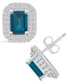 Macy's London Topaz (2-5/8 Ct. T.w.) And Diamond (3/4 Ct. T.w.) Halo Stud Earrings In 14k White Gold In London Blue Topaz