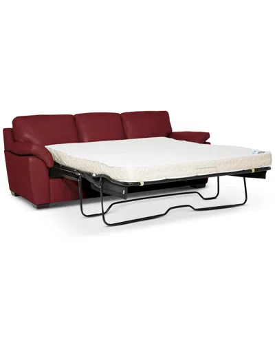 Macy's Lothan 87" Leather Queen Sleeper, Created For  In Red