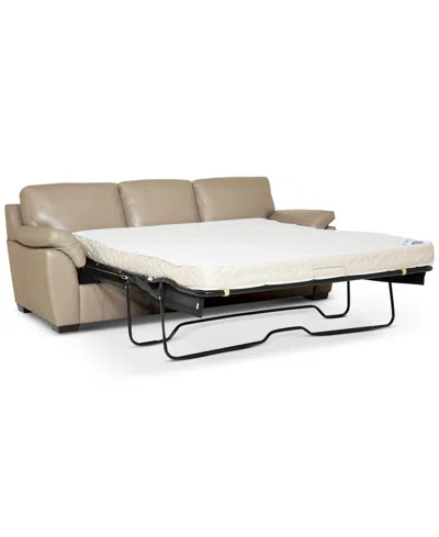 Macy's Lothan 87" Leather Queen Sleeper, Created For  In Brown