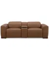 Macy's Lovro 3-pc. Leather Sofa With 2 Power Motion Chairs & 1 Console, Created For  In Butternut