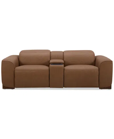 Macy's Lovro 3-pc. Leather Sofa With 2 Power Motion Chairs & 1 Console, Created For  In Butternut