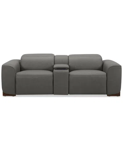 Macy's Lovro 3-pc. Leather Sofa With 2 Power Motion Chairs & 1 Console, Created For  In Light Grey