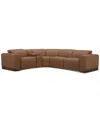 Macy's Lovro 5-pc. Leather Sectional With 2 Power Motion Chairs & 1 Console, Created For  In Butternut