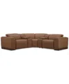 Macy's Lovro 5-pc. Leather Sofa With 2 Power Motion Chairs & 2 Consoles, Created For  In Butternut