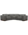 Macy's Lovro 5-pc. Leather Sofa With 2 Power Motion Chairs & 2 Consoles, Created For  In Light Grey