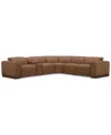 Macy's Nevio 124" 5-pc. Leather Sectional With 3 Power Recliners And Headrests, Created For  In Butternut