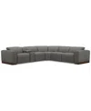 Macy's Lovro 6-pc. Leather Sectional With 2 Power Motion Chairs & 1 Console, Created For  In Light Grey