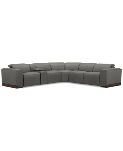 MACY'S LOVRO 6-PC. LEATHER SECTIONAL WITH 3 POWER MOTION CHAIRS & 1 CONSOLE, CREATED FOR MACY'S