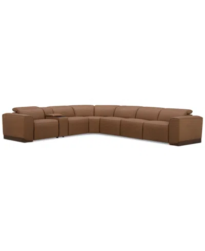 Macy's Lovro 7-pc. Leather Sectional With 3 Power Motion Chairs & 1 Console, Created For  In Butternut