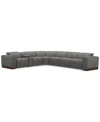Macy's Lovro 7-pc. Leather Sectional With 3 Power Motion Chairs & 1 Console, Created For  In Light Grey