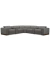 Macy's Lovro 7-pc. Leather Sectional With 3 Power Motion Chairs & 2 Consoles, Created For  In Light Grey