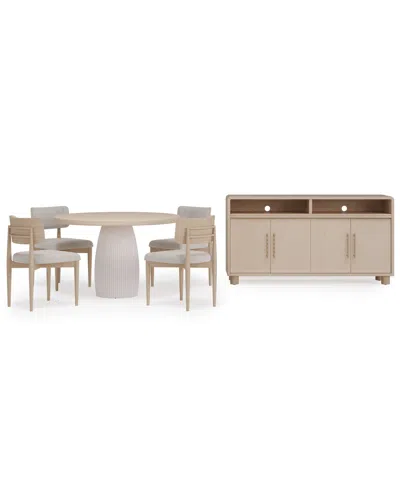 Macy's Lunare 5-pc. Dining Set (round Table & 4 Curved Chairs), Created For  In Sand