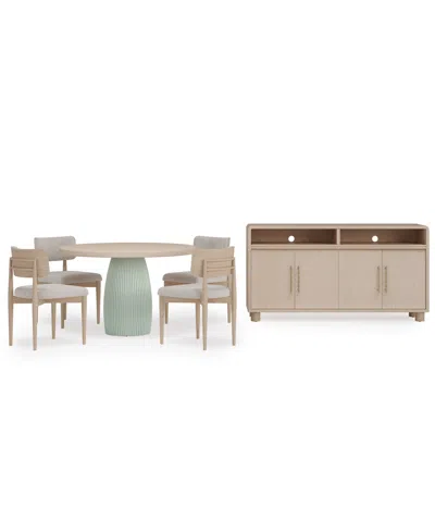 Macy's Lunare 5-pc. Dining Set (round Table & 4 Curved Chairs), Created For  In Sand,jade