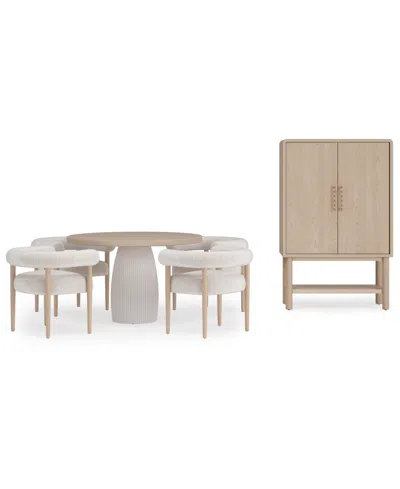 Macy's Lunare 5-pc. Dining Set (round Table & 4 Rolled Back Chairs), Created For  In Sand
