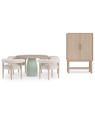 Macy's Lunare 5-pc. Dining Set (round Table & 4 Rolled Back Chairs), Created For  In Sand,jade