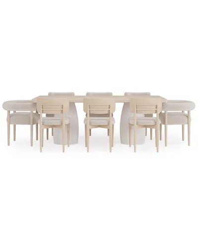 Macy's Lunare 9-pc. Dining Set (rectangular Table, 6 Curved Chairs & 2 Rolled Back Chairs) In Sand