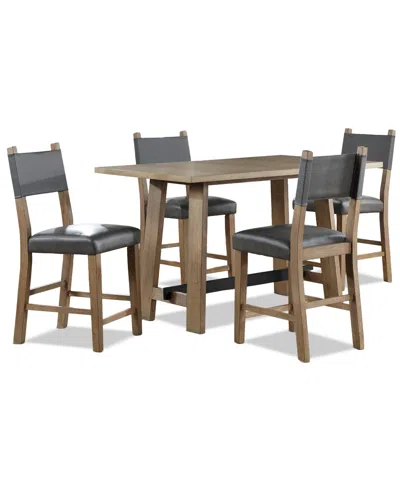 Macy's Macai 5-pc. Wood Dining Set (counter Height Table + 4 Counter Height Chairs) In Brown