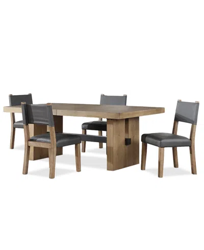 Macy's Macai 5-pc. Wood Dining Set (rectangular Table + 4 Faux Leather Side Chairs) In Brown