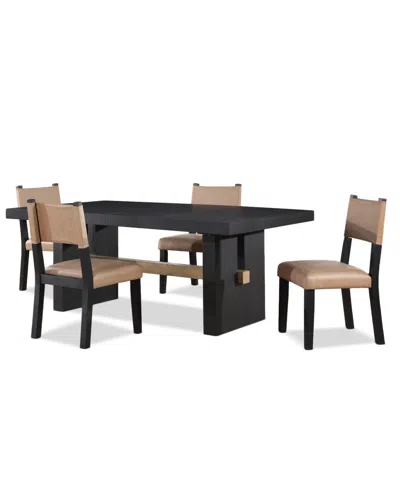 Macy's Macai 5-pc. Wood Dining Set (rectangular Table + 4 Faux Leather Side Chairs) In Brown