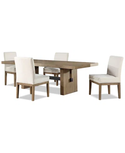 Macy's Macai 5-pc. Wood Dining Set (rectangular Table + 4 Upholstered Side Chairs) In Brown