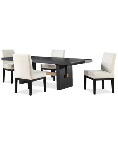 Macy's Macai 5-pc. Wood Dining Set (rectangular Table + 4 Upholstered Side Chairs) In Black