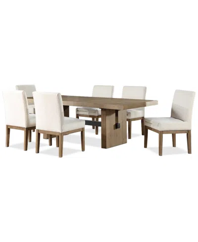 Macy's Macai 7-pc. Wood Dining Set (rectangular Table + 6 Upholstered Side Chairs) In Brown
