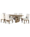 Macy's Macai 9-pc. Wood Dining Set (rectangular Table + 8 Upholstered Side Chairs) In Brown