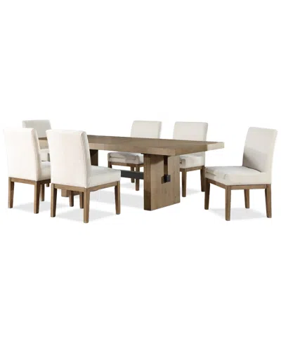 Macy's Macai 9-pc. Wood Dining Set (rectangular Table + 8 Upholstered Side Chairs) In Brown