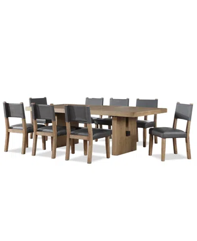 Macy's Macai 9-pc. Wood Dining Table Set (rectangular Table + 8 Faux Leather Side Chairs) In Gray