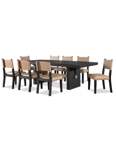 Macy's Macai 9-pc. Wood Dining Table Set (rectangular Table + 8 Faux Leather Side Chairs) In Black