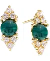 Macy's Malachite & Cubic Zirconia Cluster Stud Earrings In 14k Gold-plated Sterling Silver In Gold