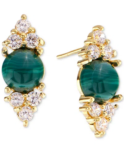 Macy's Malachite & Cubic Zirconia Cluster Stud Earrings In 14k Gold-plated Sterling Silver