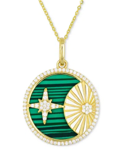 Macy's Malachite & Cubic Zirconia Star & Sun Disc 18" Pendant Necklace In Gold