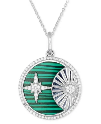 Macy's Malachite & Cubic Zirconia Star & Sun Disc 18" Pendant Necklace In Silver