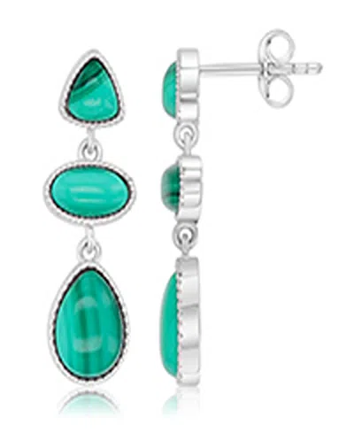Macy's Malachite Three Shapes Dangling Earrings In Rhodium Over Sterling Silver In Green