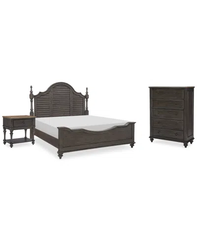 MACY'S MANDEVILLE 3PC BEDROOM SET (LOUVERED KING BED + DRAWER CHEST + 1-DRAWER NIGHTSTAND)