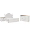 Macy's Mandeville 3pc Bedroom Set (upholstered California King Bed + Drawer Chest + 1-drawer Nightstand) In White