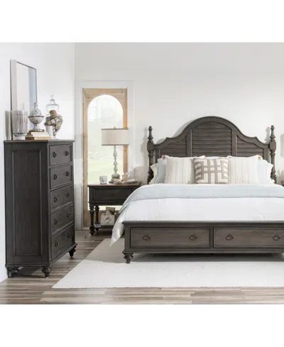 Macy's Mandeville 3pc Bedroom Set (louvered King Storage Bed + Drawer Chest + 1-drawer Nightstand) In Brown