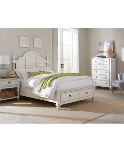 Macy's Mandeville 3pc Bedroom Set (louvered King Storage Bed + Drawer Chest + 1-drawer Nightstand) In White