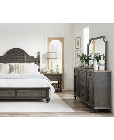 MACY'S MANDEVILLE 3PC BEDROOM SET (LOUVERED KING STORAGE BED + LOUVERED DRESSER + 1-DRAWER NIGHTSTAND)
