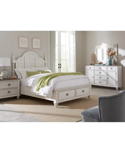 Macy's Mandeville 3pc Bedroom Set (louvered King Storage Bed + Louvered Dresser + 2-drawer Nightstand) In White