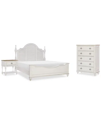 Macy's Mandeville 3pc Bedroom Set (louvered Queen Bed + Drawer Chest + 1-drawer Nightstand) In White