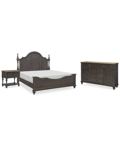 Macy's Mandeville 3pc Bedroom Set (louvered Queen Bed + Louvered Dresser + 1-drawer Nightstand) In Brown